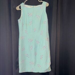 Jones New York VintageBlue and lavender&tan Sleeveless Sheath Dress Scoop Neck